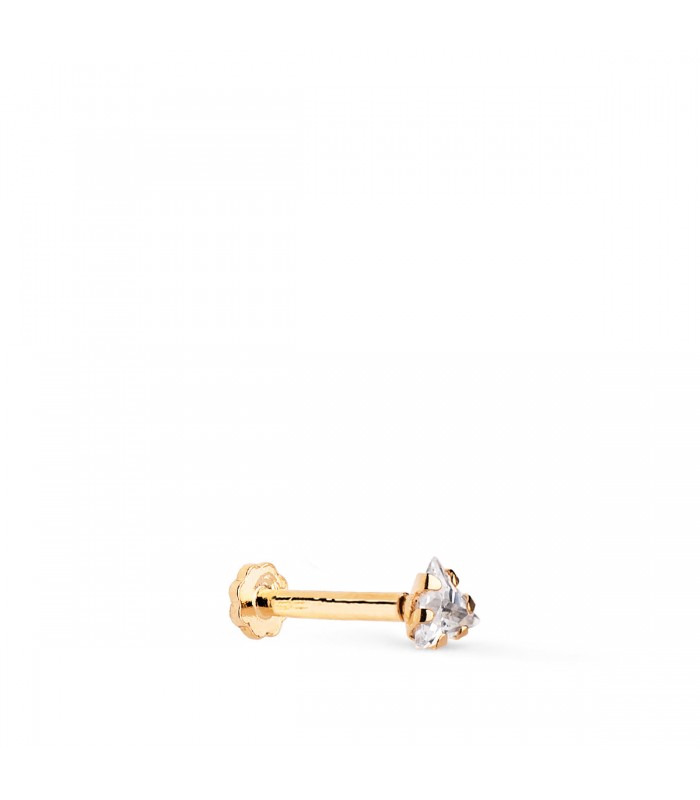 Piercing Guadalajara Oro Amarillo 18K, circonita triángulo, stud, labret, helix