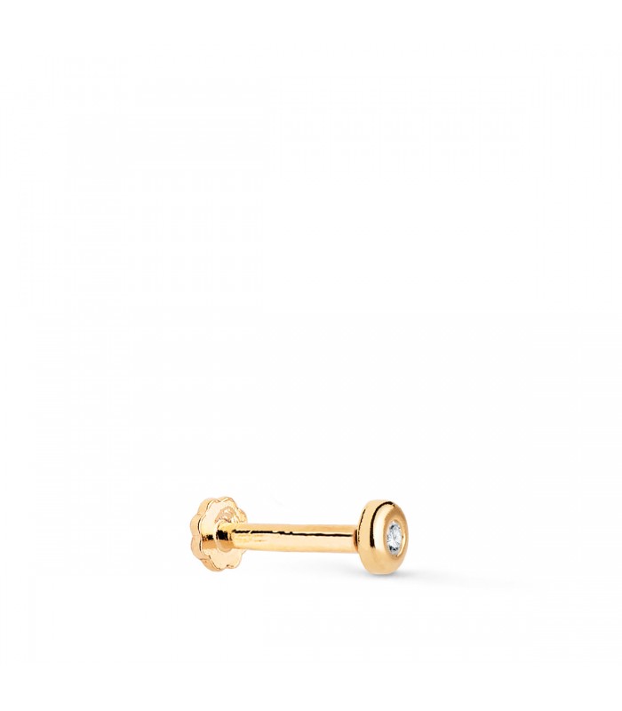 Piercing Quito Oro Amarillo 18K, circonita brillante, stud, labret, helix, tragus, labio.