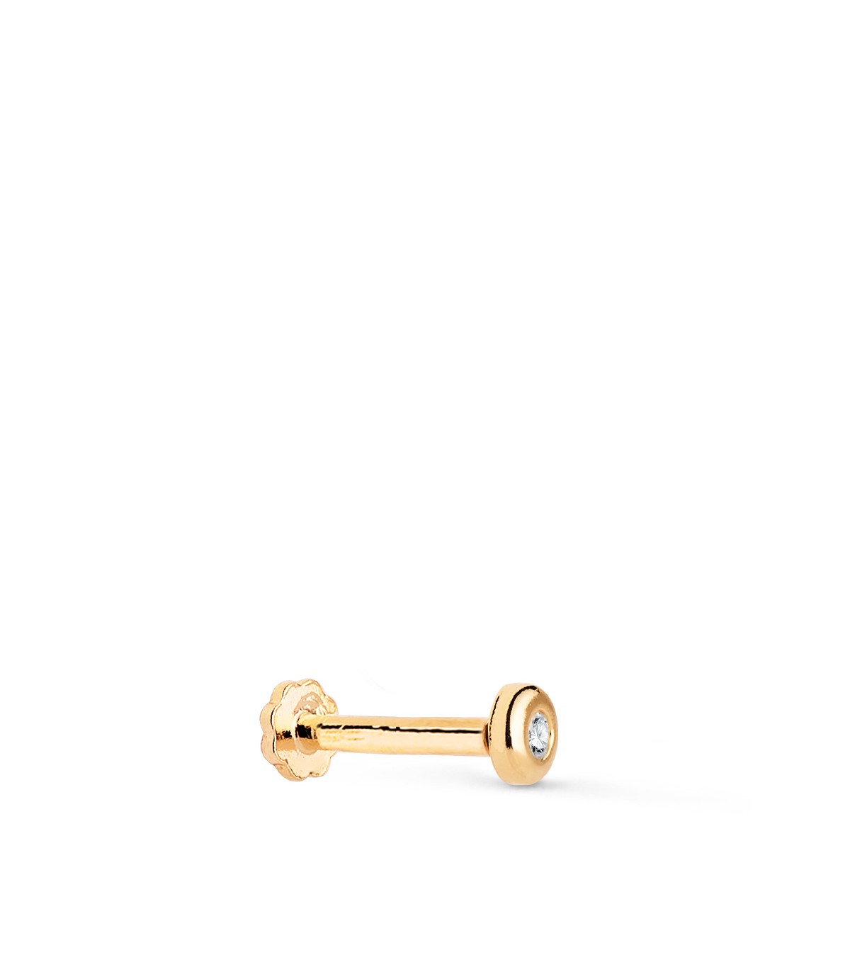 Piercing Quito Oro Amarillo 18K, circonita brillante, stud, labret, helix, tragus, labio.