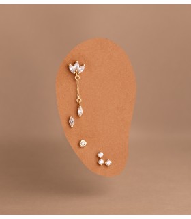 Piercing piedrita, pendientes en la oreja de cadenita, corazón, circonita, bolitas.