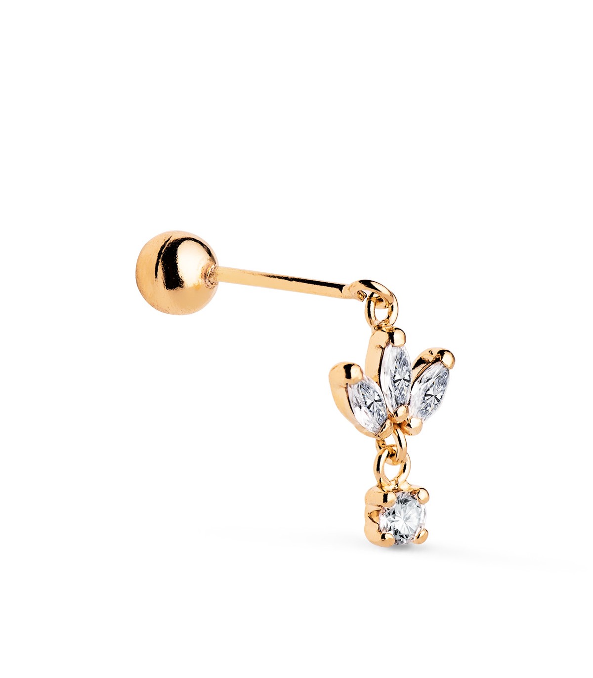 Piercing oreille boule Bogota Or Jaune 18K zircones, helix tragus, lobe, conch, cartilage, flat.