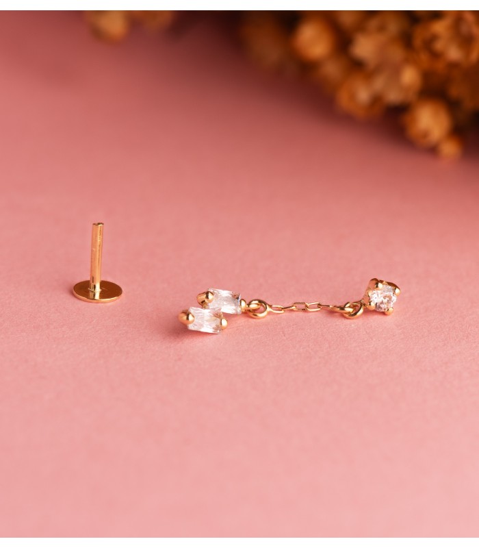 Piercing orecchio Yucatán Oro giallo 18kt zirconi pendente, helix, trago, lobo, anti tragus, conch, flat.