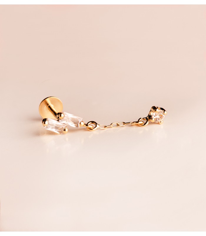 Piercing orecchio Yucatán Oro giallo 18kt zirconi pendente, helix, trago, lobo, anti tragus, conch, flat.