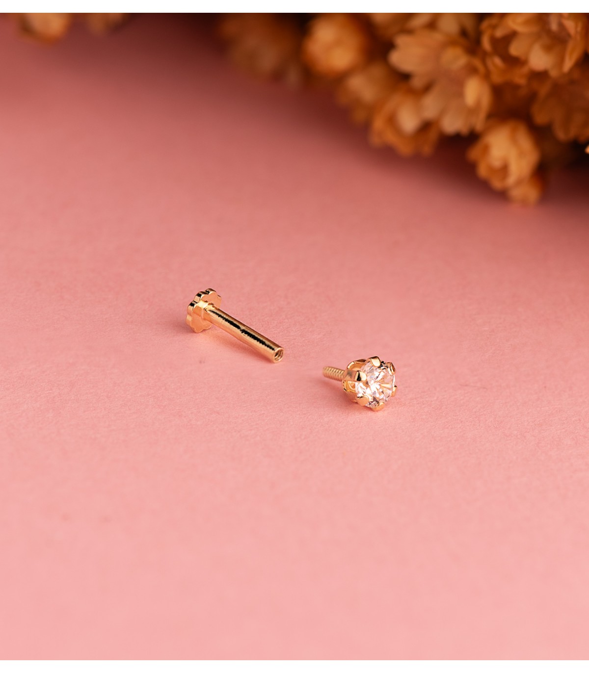 Piercing Montevideo Oro Amarillo 18K, circonita brillante, stud, labret, helix