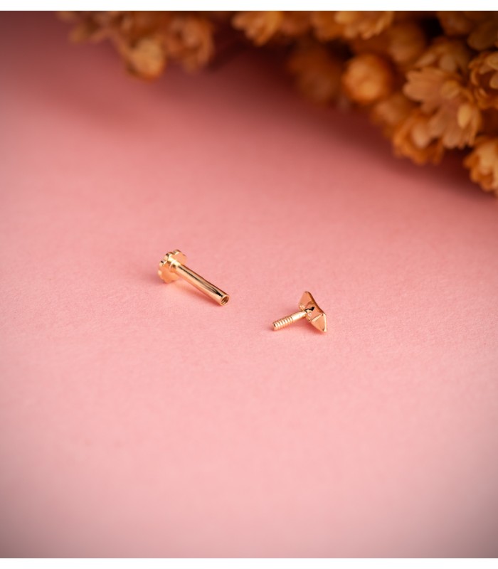 Piercing Havane Or Jaune 18K, zircone baguette, helix tragus, lobe, conch