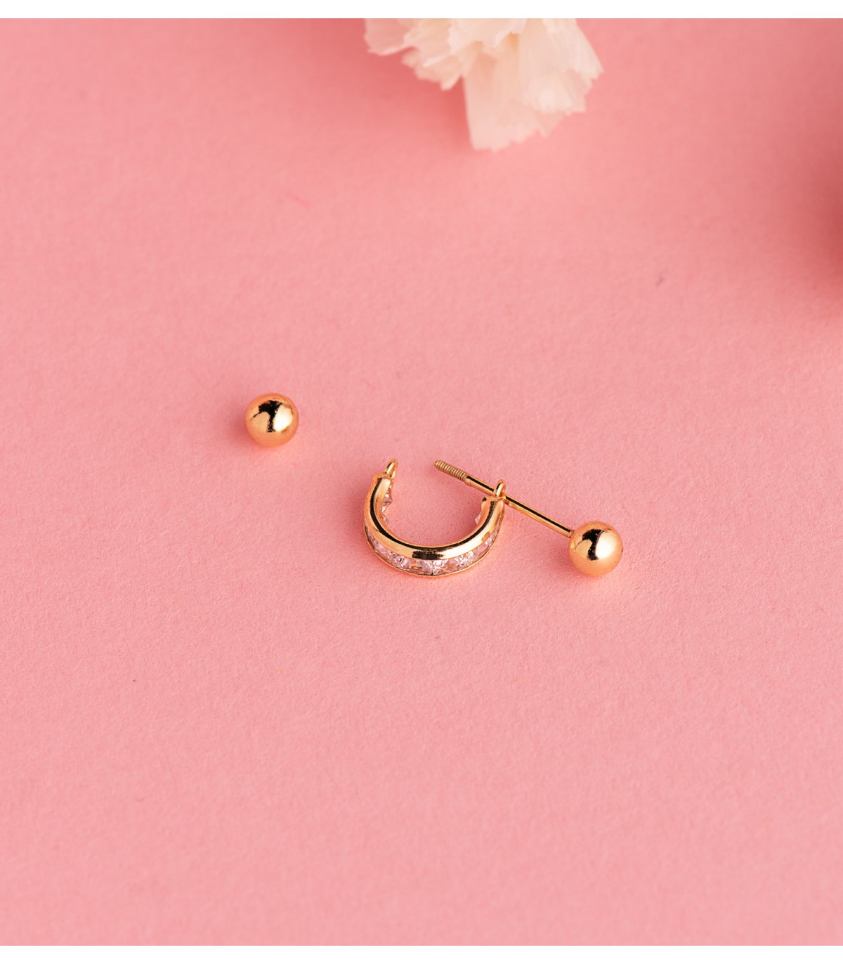 Piercing barbell Guyana Oro giallo 18kt, zircone brillante, helix, trago, lobo, anti tragus, rook, conch.