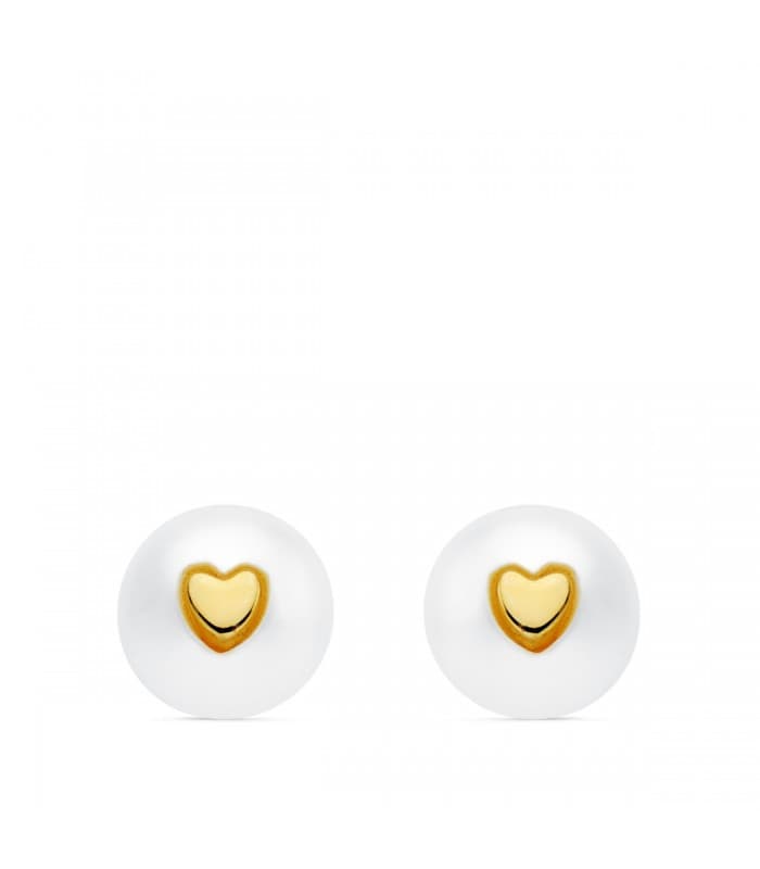 Boucles d'oreilles pour enfants Or jaune 750 - Perles et cœurs