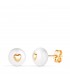 Pendientes perlas para niña con motivo de corazón - Oro 18 kilates.