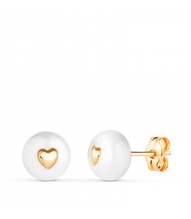 Pendientes perlas para niña con motivo de corazón - Oro 18 kilates.