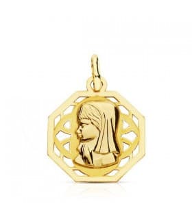Medalla Virgen niña octogonal
