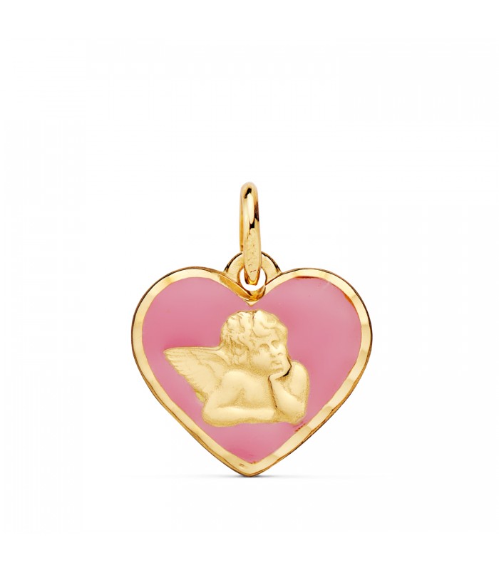 Medaglia cuore angelo oro 18kt 14mm Rosa, ciondolo nascita e battessimo