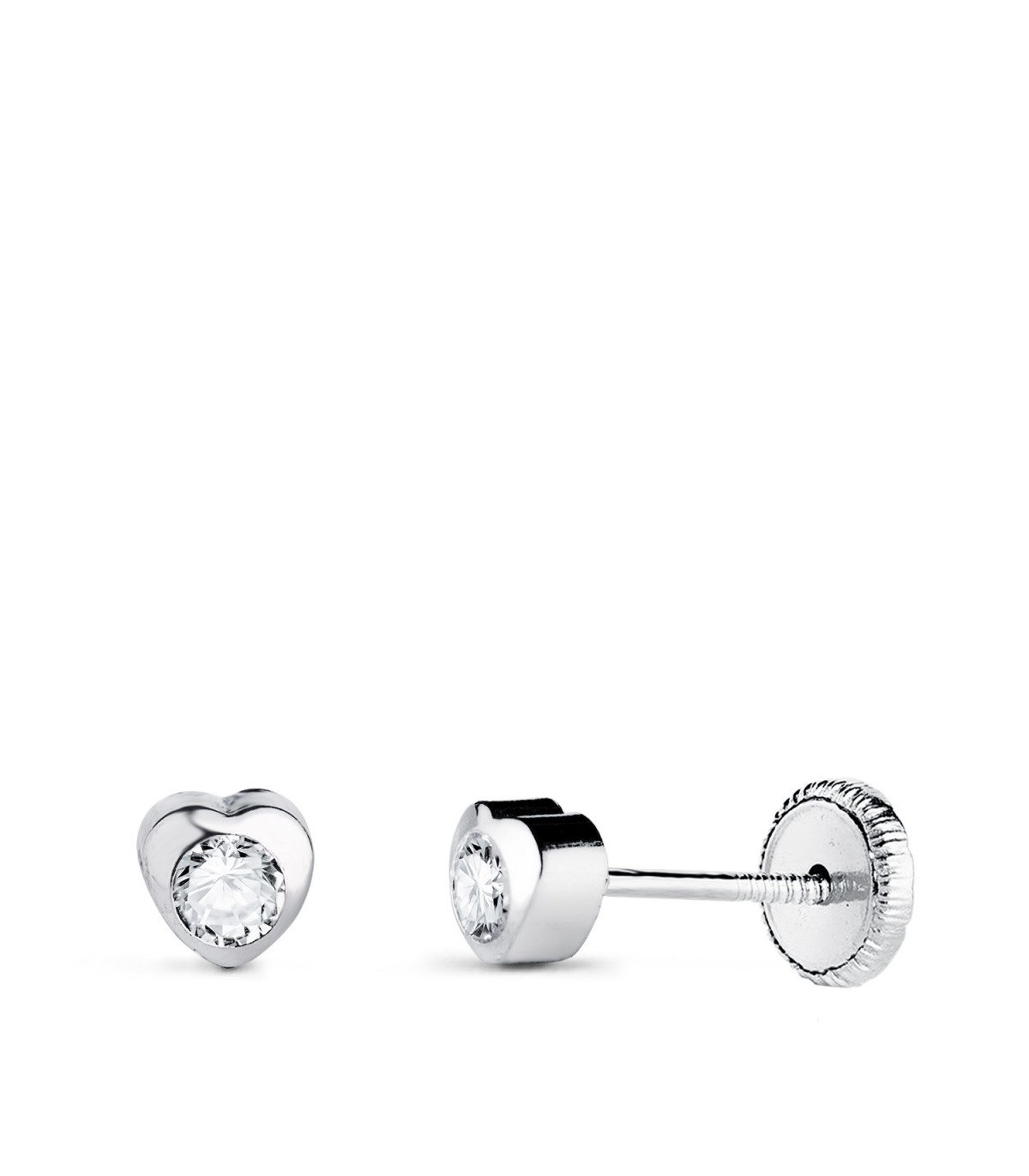 Orecchini Africa oro bianco 4 mm 18 Kt, chiusura a vite, per neonata e bambina.