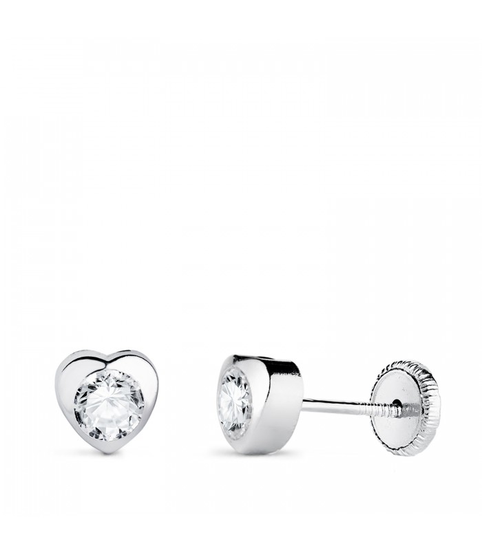 Orecchini Africa oro bianco 5 mm 18 Kt, chiusura a vite, per neonata e bambina.