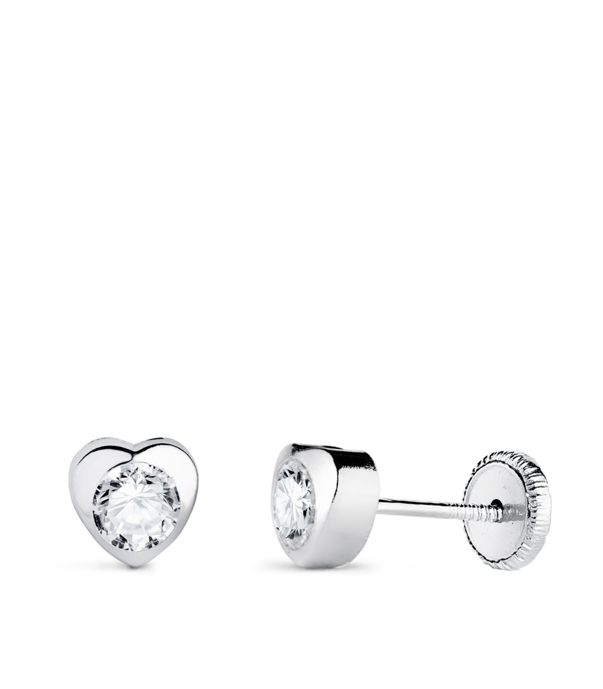Orecchini Africa oro bianco 5 mm 18 Kt, chiusura a vite, per neonata e bambina.
