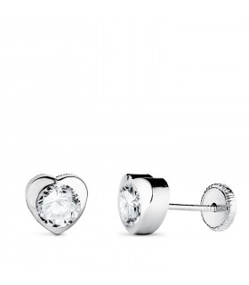 Dormilonas oro blanco 18k para niñas, modelo Africa 6 mm, con diseño chatón de corazones.