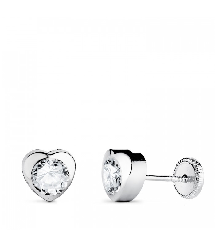 Orecchini bambina Africa oro bianco 6 mm 18 Kt - Punto luce cuore.