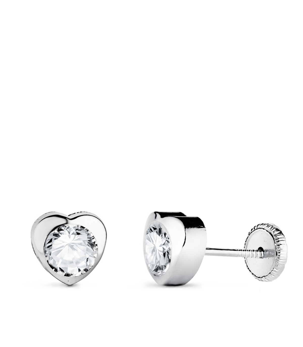 Orecchini bambina Africa oro bianco 6 mm 18 Kt - Punto luce cuore.