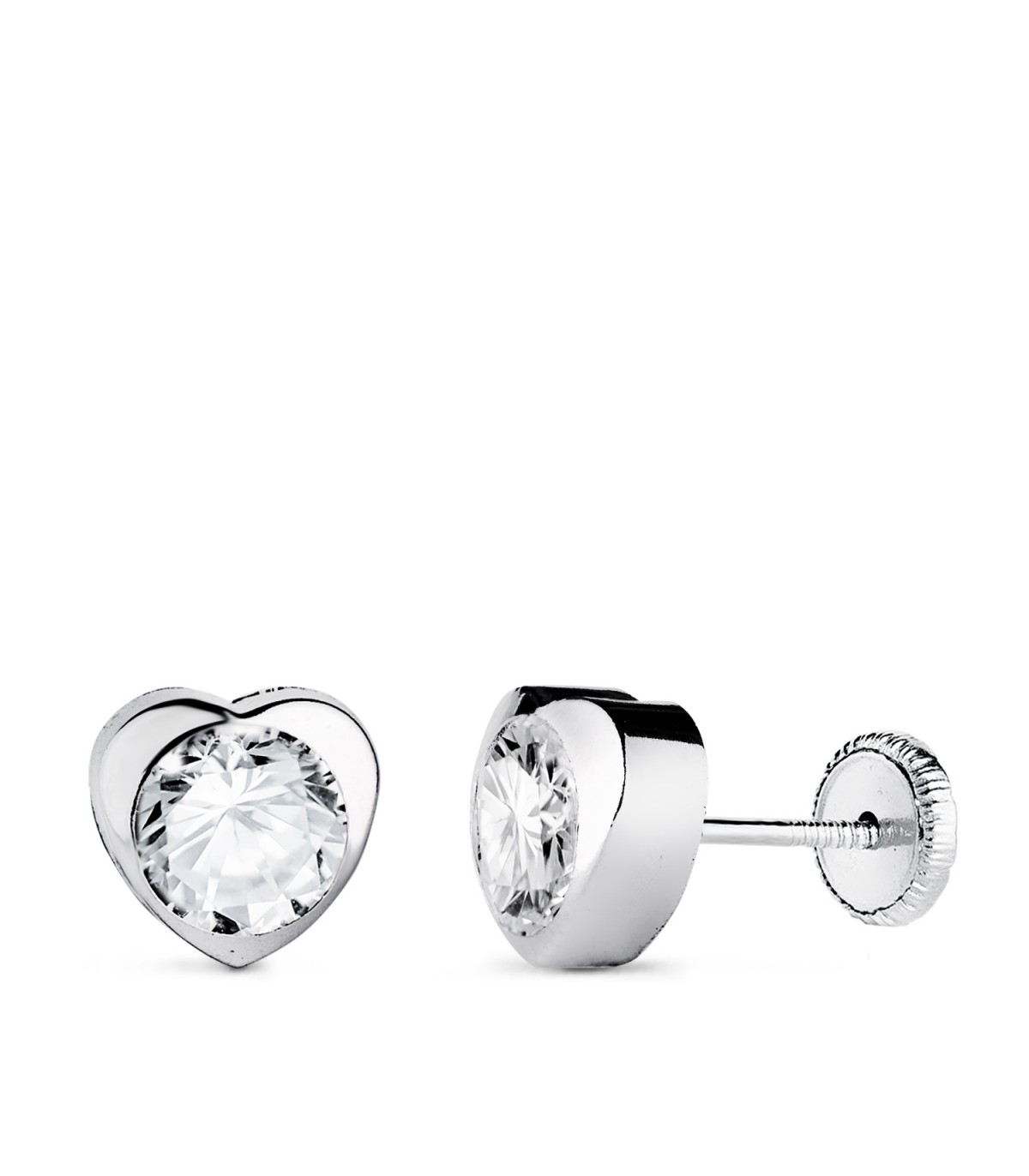 Orecchini bambina Africa oro bianco 7.5 mm 18 Kt - Punto luce cuore.
