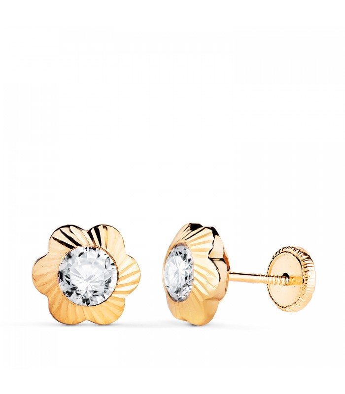 Boucles d'oreilles Or 750 Emelie fleur facettée 9 mm, enfant et femme