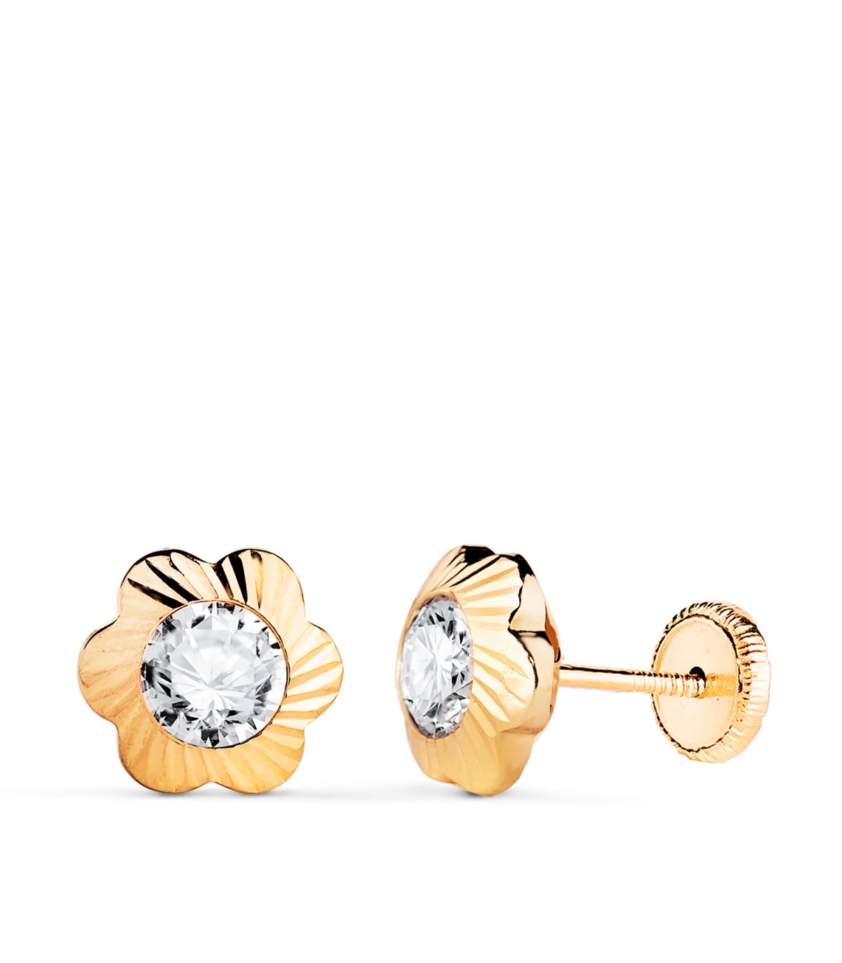 Boucles d'oreilles Or 750 Emelie fleur facettée 9 mm, enfant et femme