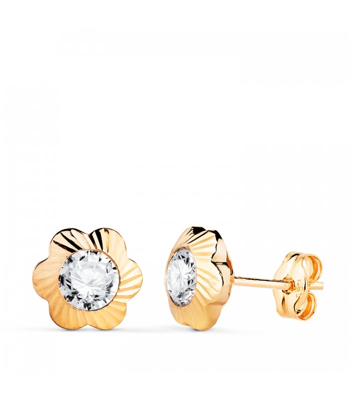 Boucles d'oreilles Emelie fleur facettée Or Jaune 18K 9mm, enfant et femme