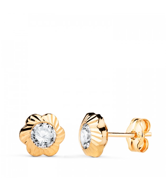 Orecchini Emelie fiore rigata oro giallo 18Kt 7mm, gioielli bambina