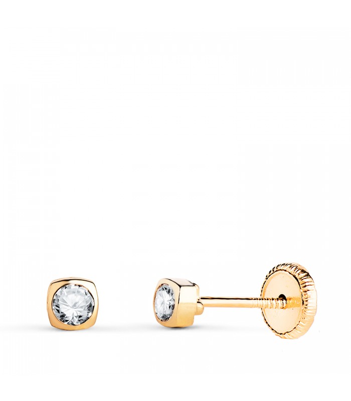 Pendientes Bebé Amalia Oro 18 Kilates 3 mm, chatones cuadrados.