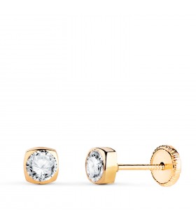 Pendientes Bebé Amalia Oro 18 Kilates 4 mm, chatones cuadrados.