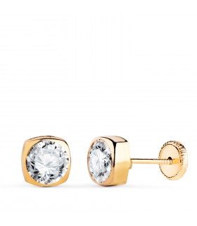 Pendientes niña Amalia Oro 18 Kilates 6 mm, chatones cuadrados.