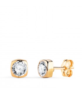 Orecchini punto luce quadrato Amalia oro giallo 18Kt 5mm