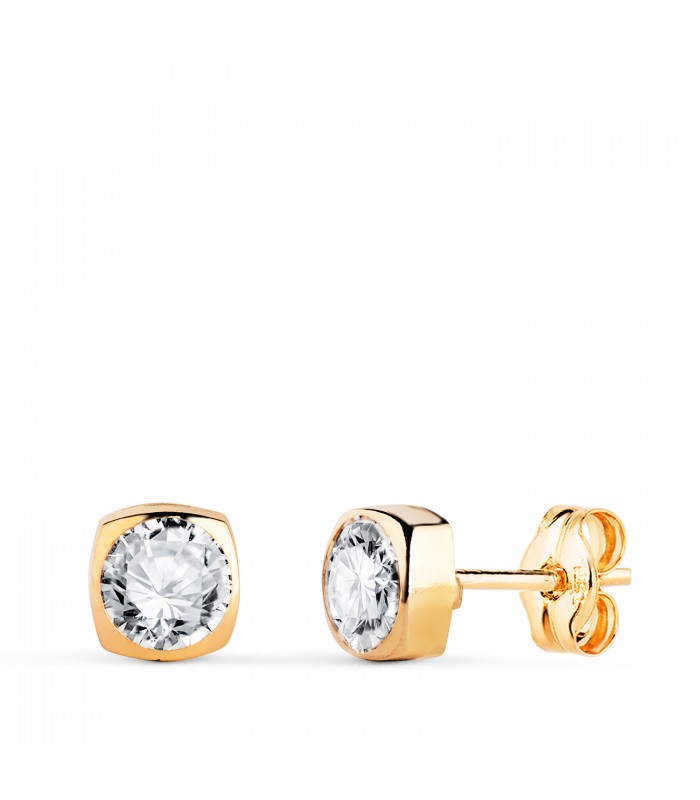Orecchini punto luce quadrato Amalia oro giallo 18Kt 5mm