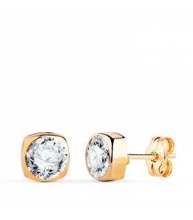 Orecchini punto luce quadrato Amalia oro giallo 18Kt 6mm