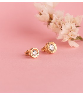 Pendientes de oro para mujer, diseño chatón con circonita 8mm.