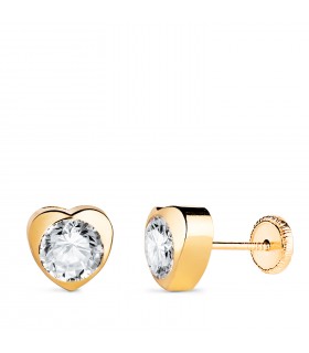 Pendientes oro amarillo Africa 18 Ktes 7,5 mm, corazones con circonitas.