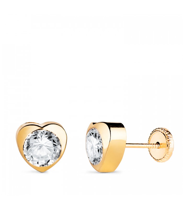 Pendientes oro amarillo Africa 18 Ktes 7,5 mm, corazones con circonitas.