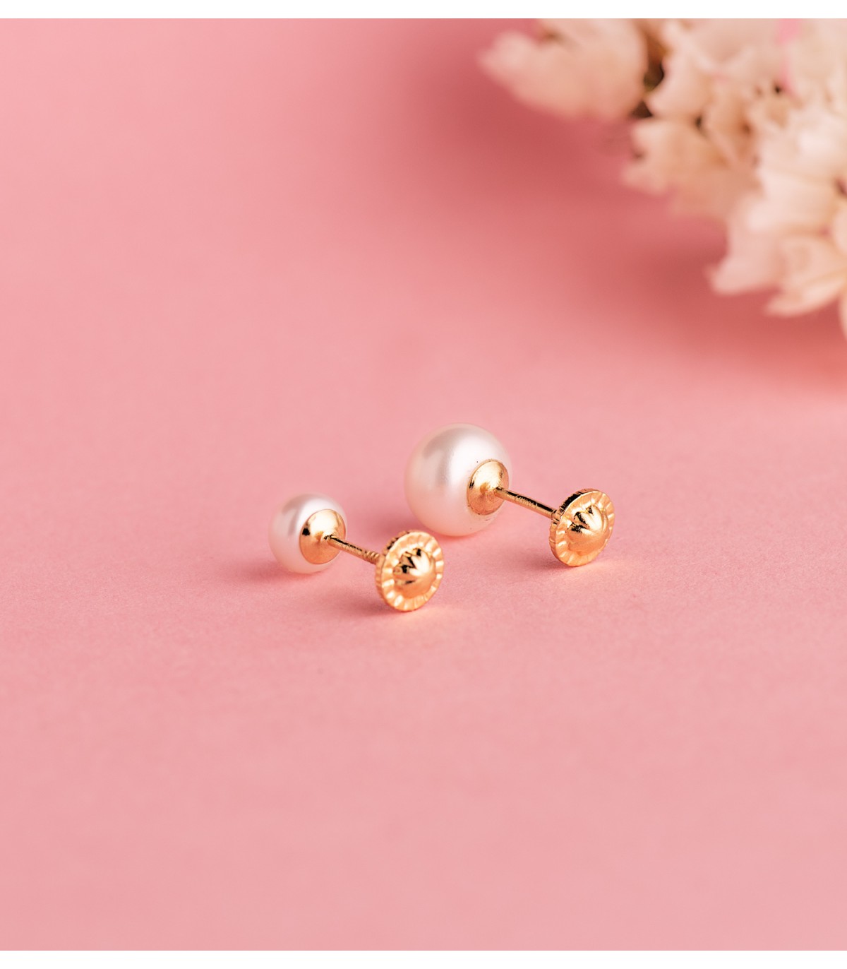 Boucles d'oreilles enfant or 18k Pearl & Heart 5mm