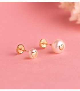 Orecchini per bambina oro 18kt Pearl & Heart 5mm