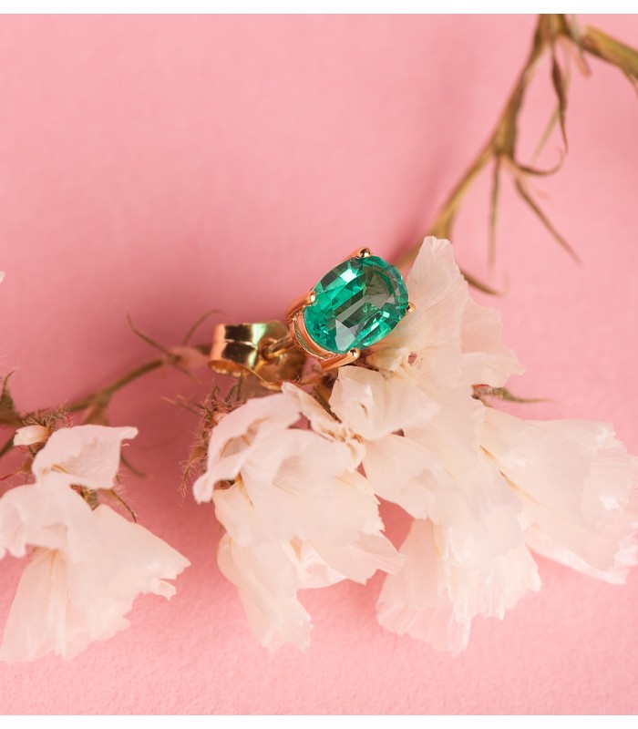 Ohrstecker Smaragd Oval 4 Krappe | Goldohrringe 750/ 18K, Schmuck für Damen