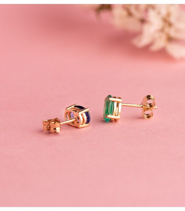 Damen-Ohrstecker mit ovalem Smaragd-Edelstein, 4-Krappen-Fassung, 750er Gelbgold (18K)