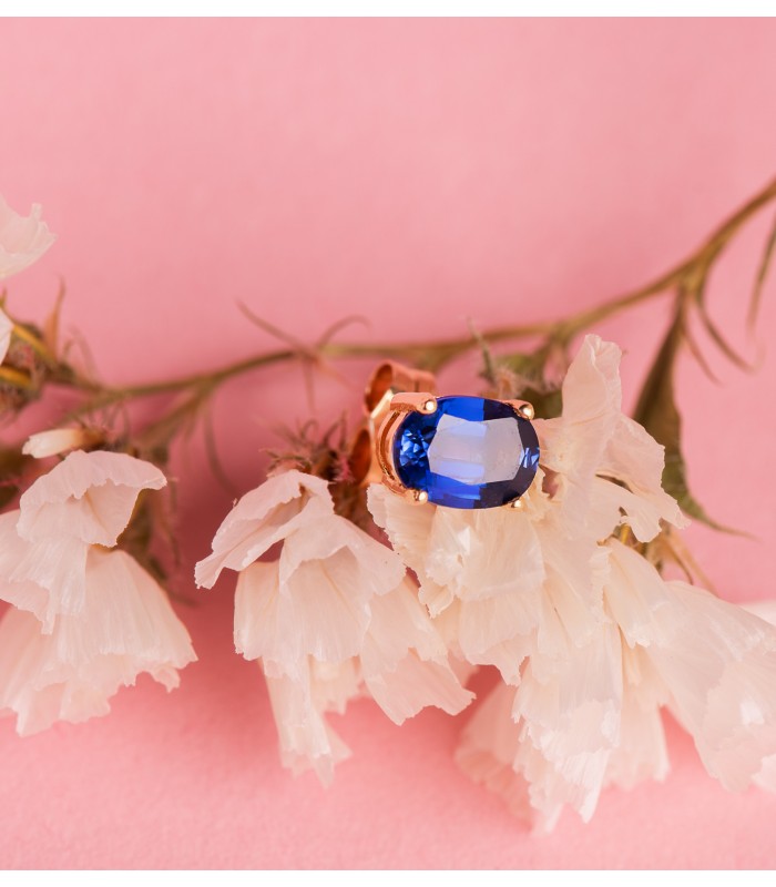 Puces d'oreilles Saphir bleu pour femme Or Jaune 18K