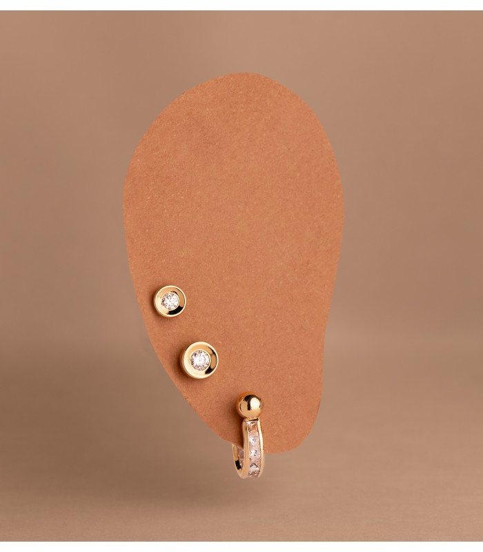 Piercing barbell Guyana Oro giallo 18kt, zircone brillante, helix, trago, lobo, anti tragus, rook, conch.