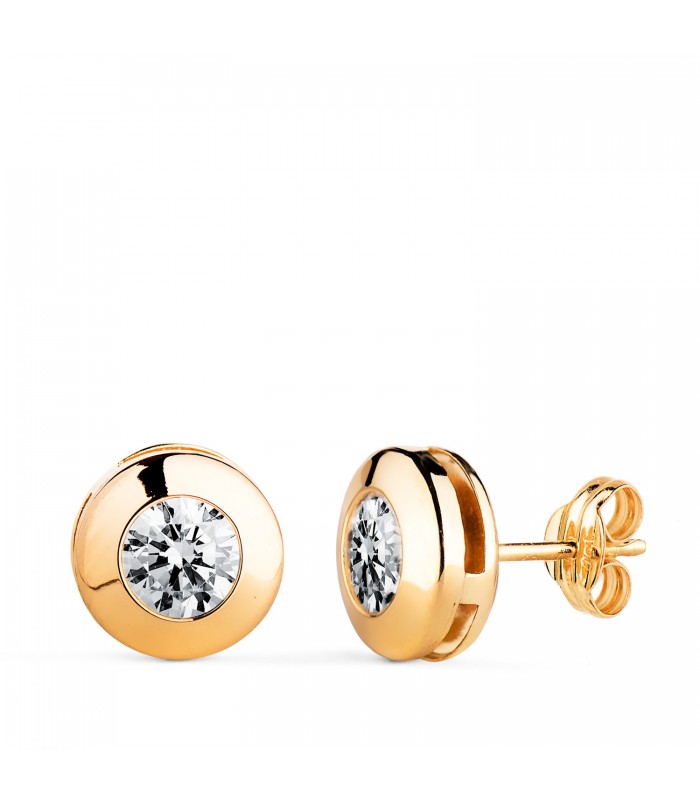 Pendientes chatón dormilona circonita 8.5mm 18 Ktes joya mujer regalo