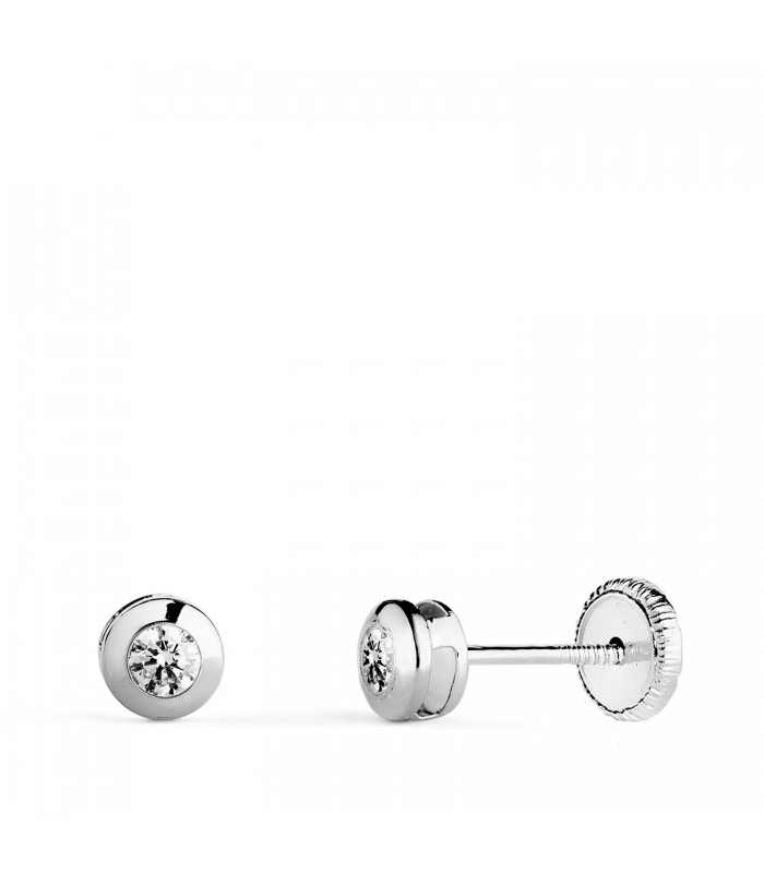Pendiente chatón 4mm 18 Ktes, ideal para niñas, pendientes de oro blanco mujer.