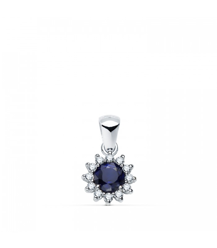 Pendentif Idril Or blanc 18K Diamants et Saphir, colliers diamants pour femme.
