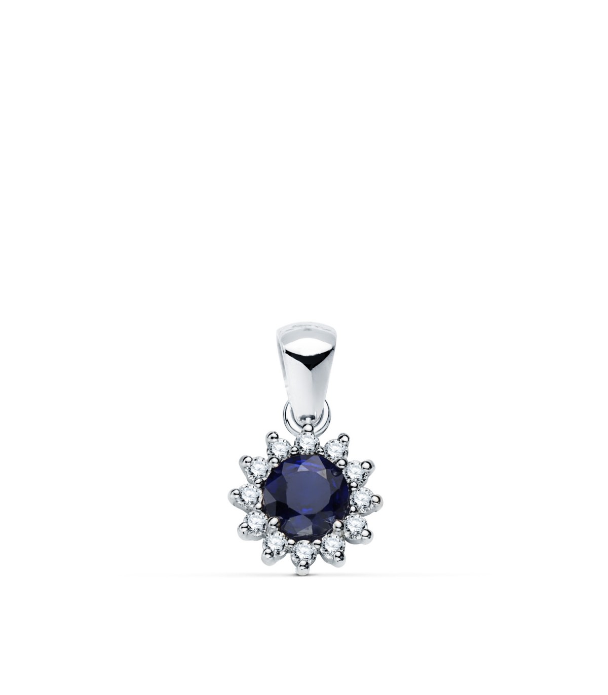 Pendentif Idril Or blanc 18K Diamants et Saphir, colliers diamants pour femme.
