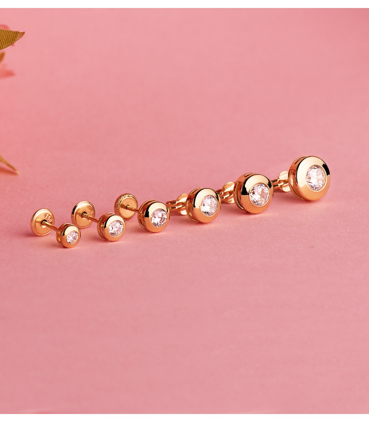 Ohrstecker mit Zirkonia - Runde Ohrringe Kinder Gold 18K, Mercedes Gelbgold