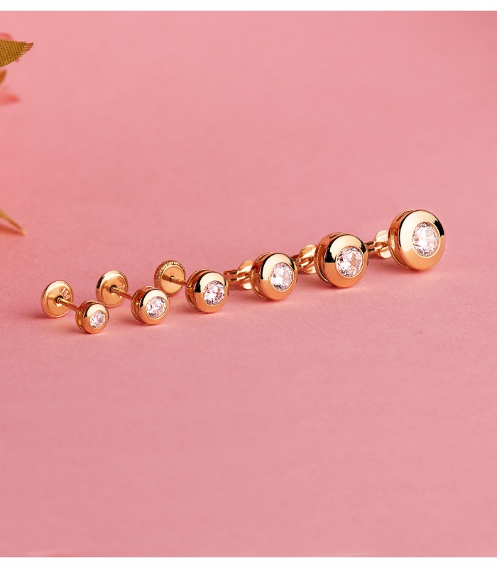 Pendientes chatón dormilona circonita 8.5mm 18 Ktes joya mujer regalo