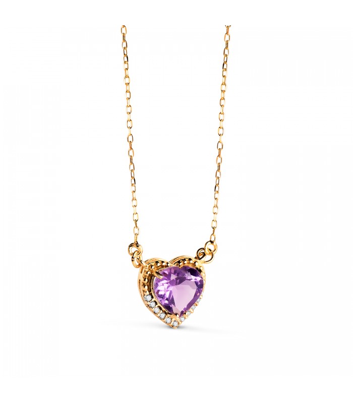 Collana con Cuore ametista e pavè in oro giallo 750 con catenina da donna