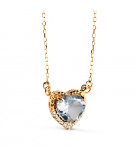 Collar Mujer Adore Corazón topacio Oro 18K, collares con piedras azules