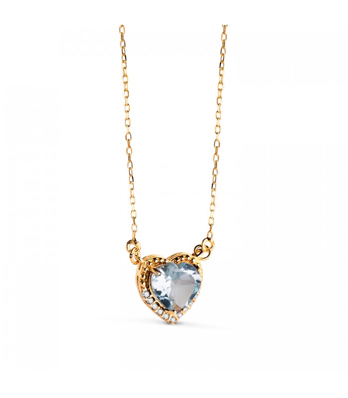 Collana con Cuore topazio azzurro e pietre preziose in oro giallo 750, ciondolo e catena